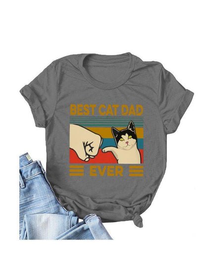 Stylish Fist Cat Print Casual T-Shirt for Women