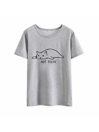 Stylish Lazy Cat Print Comfort T-Shirt for Women