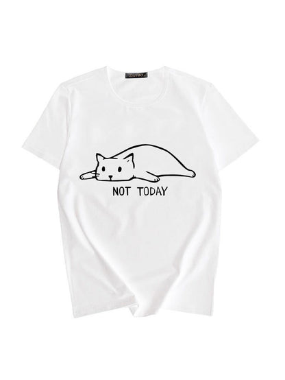 Stylish Lazy Cat Print Comfort T-Shirt for Women