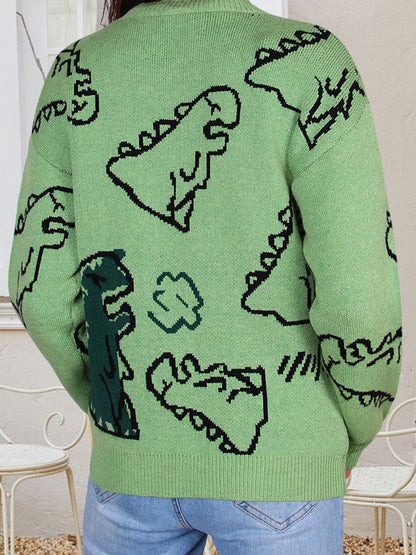 Women's Sweaters Cartoon Dinosaur Round Neck Long Sleeve Sweater - LuckyFash™