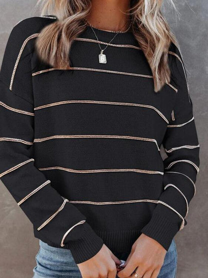 Sweaters Casual Round Neck Striped Long Sleeve Sweater for Women