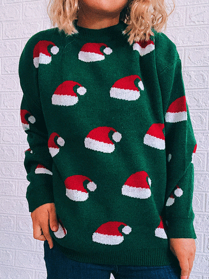 Women's Sweaters Christmas Hat Round Neck Long Sleeve Sweater - LuckyFash™