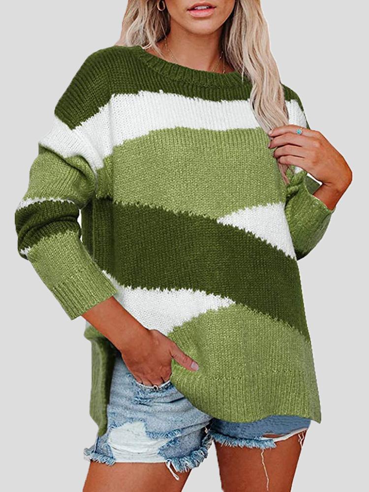 Women's Sweaters Colorblock Striped Irregular Long Sleeve Sweater - LuckyFash™