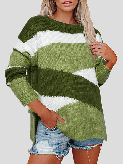 Sweaters Colorblock Striped Irregular Long Sleeve Sweater for Women