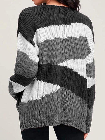 Sweaters Colorblock Striped Irregular Long Sleeve Sweater for Women