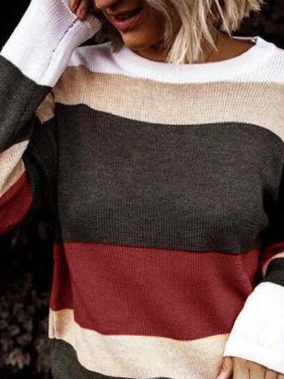 Women's Sweaters Colored Striped Loose Round Neck Sweater - LuckyFash™