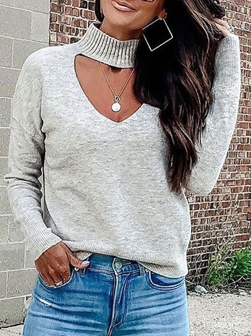 Women's Sweaters Half Turtleneck Cutout Long Sleeve Sweater - LuckyFash™