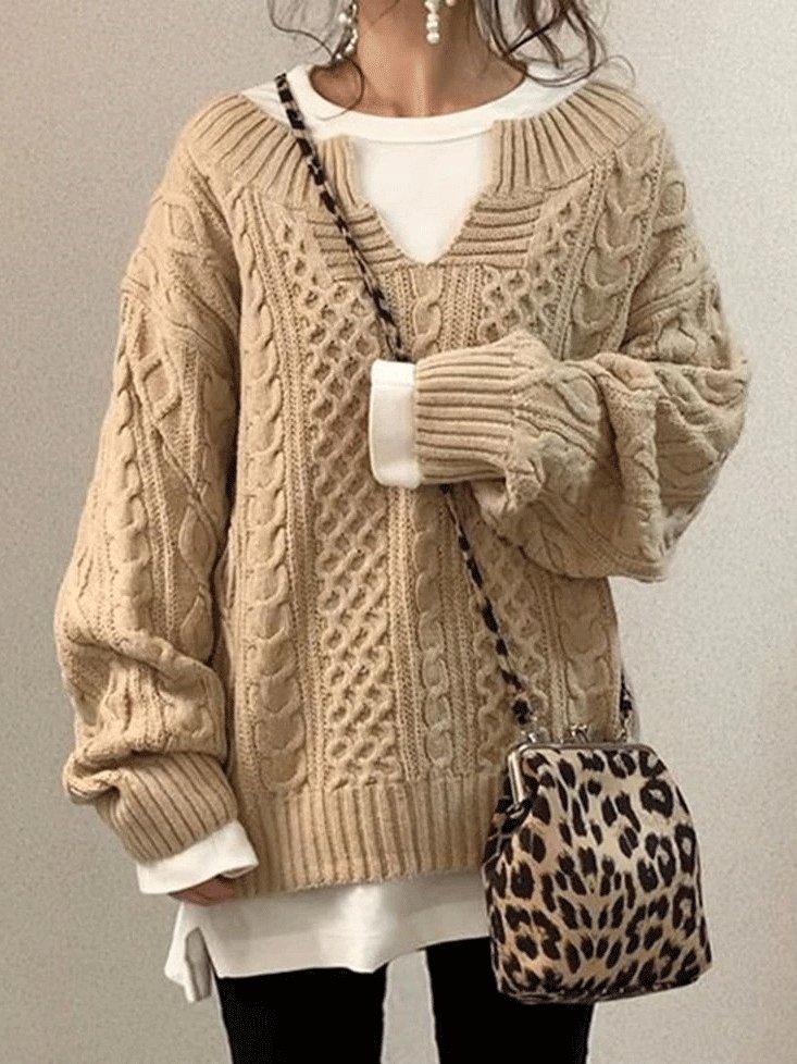 Sweaters Hemp Pattern Casual Knitted Sweater for Women