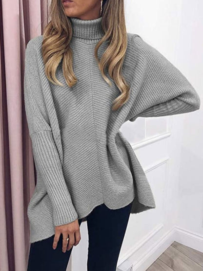 Women's Sweaters High Collar Pullover Long Sleeve Irregular Sweater - LuckyFash™