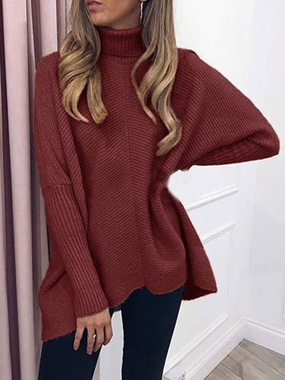 Sweaters High Collar Pullover Long Sleeve Irregular Sweater for Women