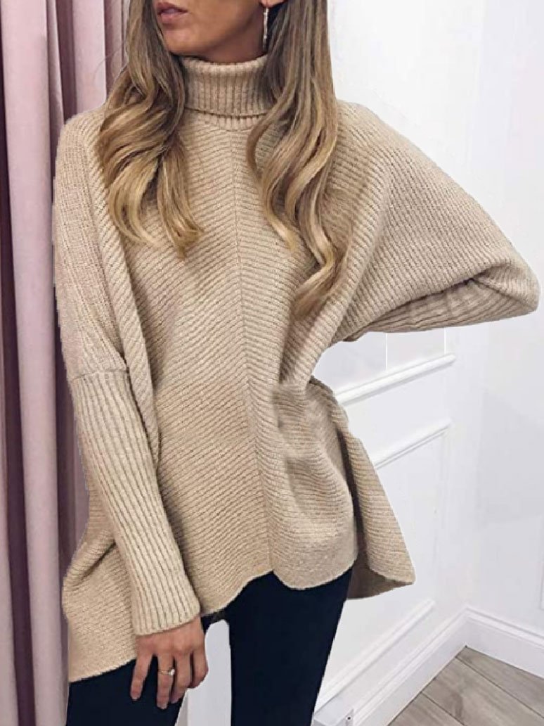 Women's Sweaters High Collar Pullover Long Sleeve Irregular Sweater - LuckyFash™