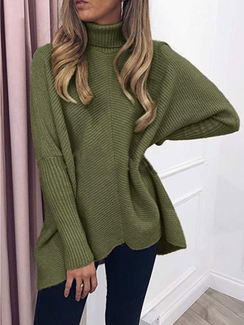 Sweaters High Collar Pullover Long Sleeve Irregular Sweater for Women