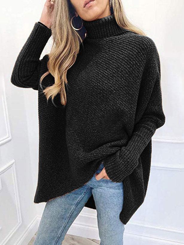 Sweaters High Collar Pullover Long Sleeve Irregular Sweater for Women