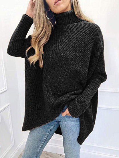 Sweaters High Collar Pullover Long Sleeve Irregular Sweater for Women