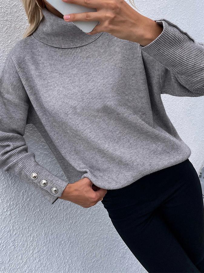 Women's Sweaters High Head Button Solid Long Sleeve Sweater - LuckyFash™