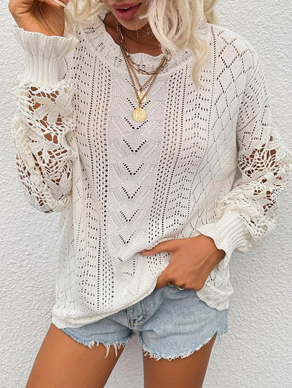 Sweaters Lace Hollow Round Neck Long Sleeve Sweater for Women