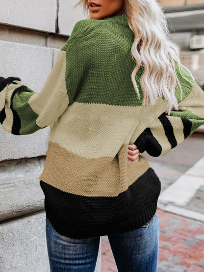 Women's Sweaters Loose OL Round Neck Striped Long Sleeve Sweater - LuckyFash™