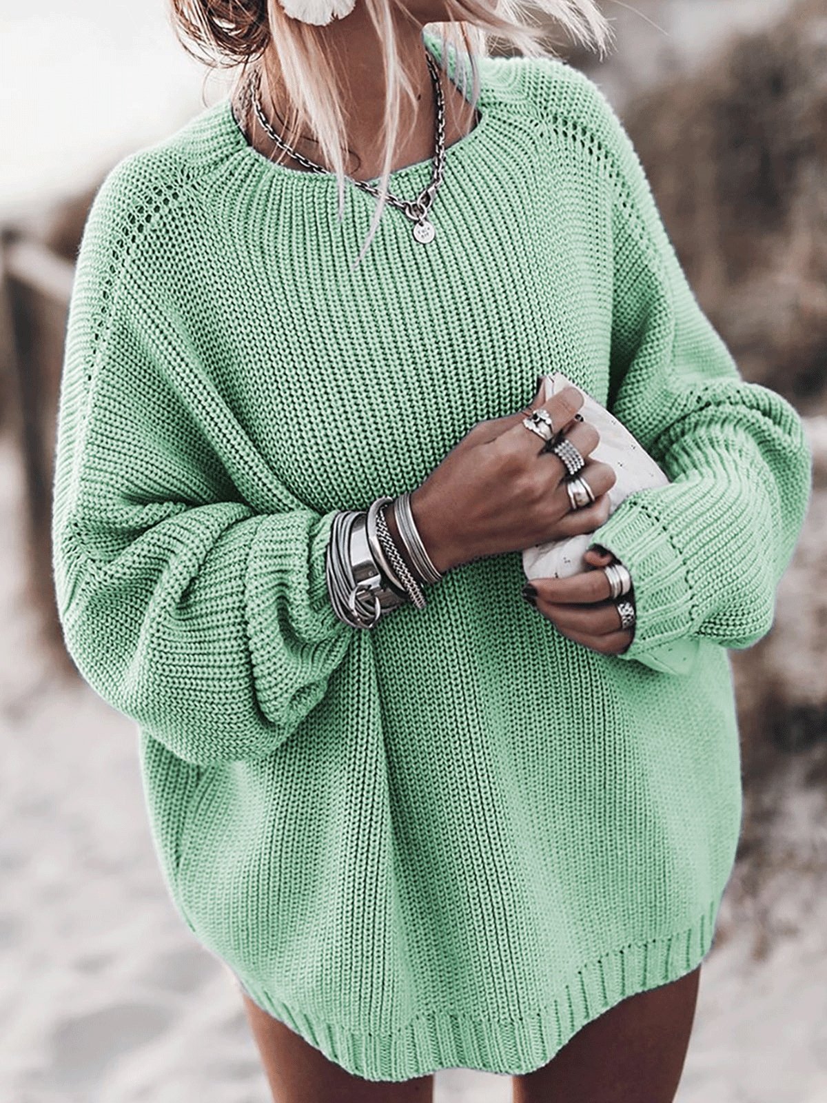 Women's Sweaters Loose Round Neck Long Sleeve Sweater - LuckyFash™