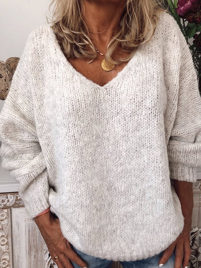 Women's Sweaters Loose V-Neck Drop-Shoulder Long Sleeve Sweater - LuckyFash™