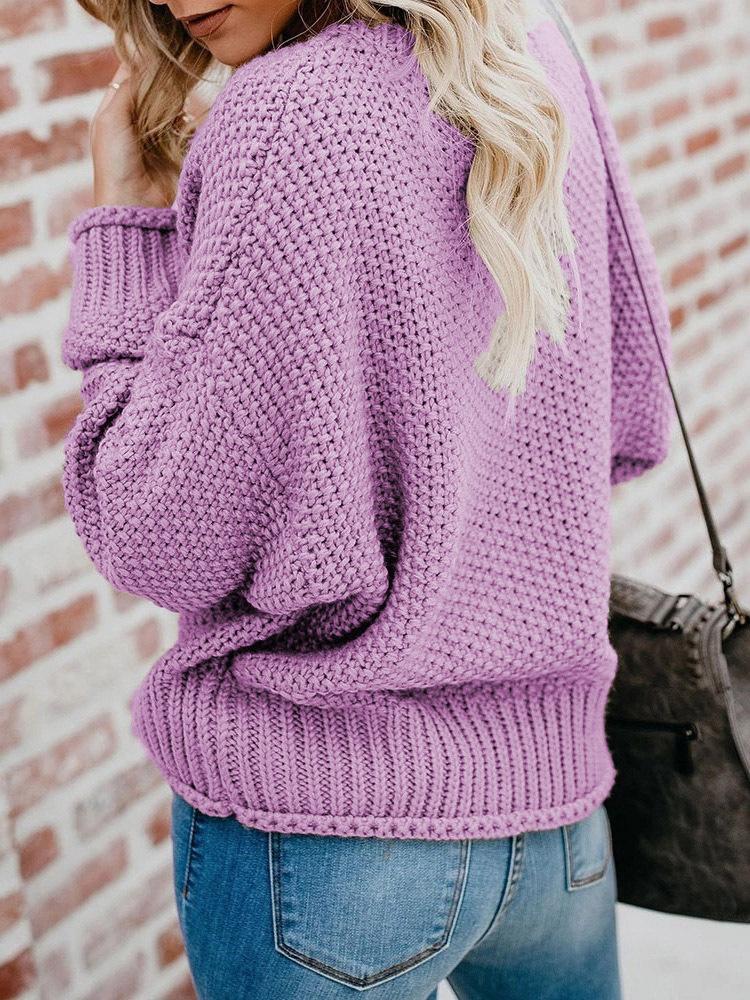 Women's Sweaters Loose V-Neck Long Sleeve Knitted Sweater - LuckyFash™