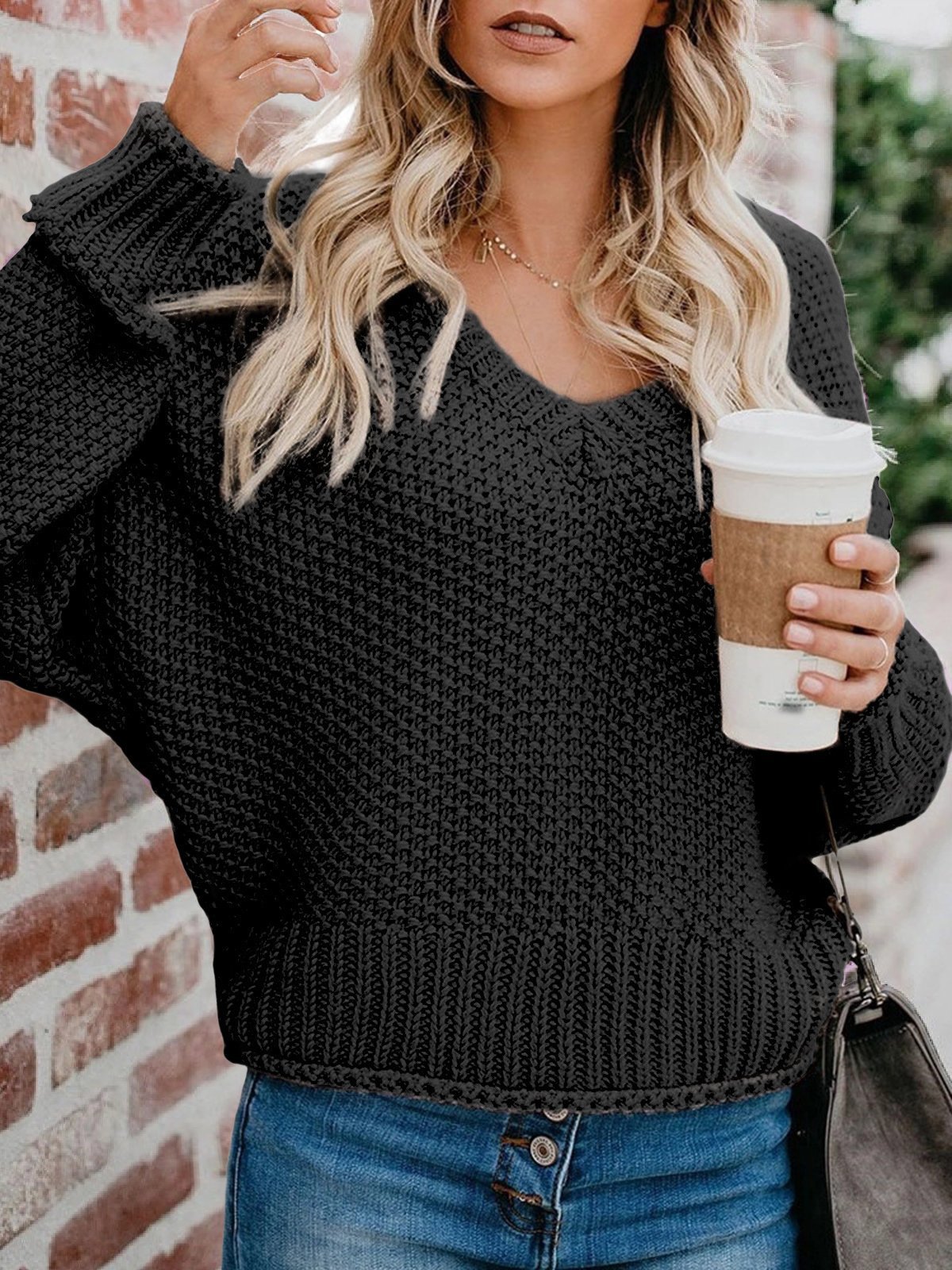 Women's Sweaters Loose V-Neck Long Sleeve Knitted Sweater - LuckyFash™