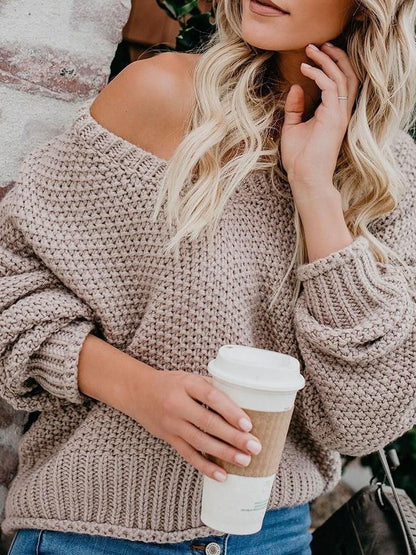 Women's Sweaters Loose V-Neck Long Sleeve Knitted Sweater - LuckyFash™