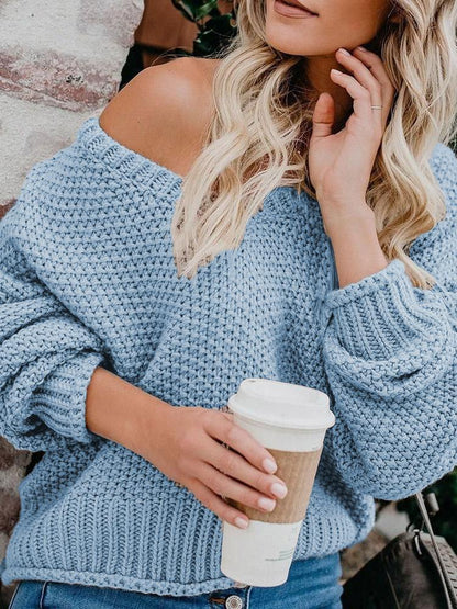 Women's Sweaters Loose V-Neck Long Sleeve Knitted Sweater - LuckyFash™