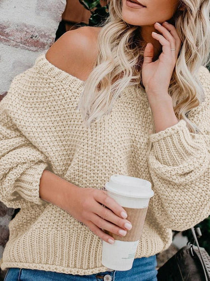 Women's Sweaters Loose V-Neck Long Sleeve Knitted Sweater - LuckyFash™