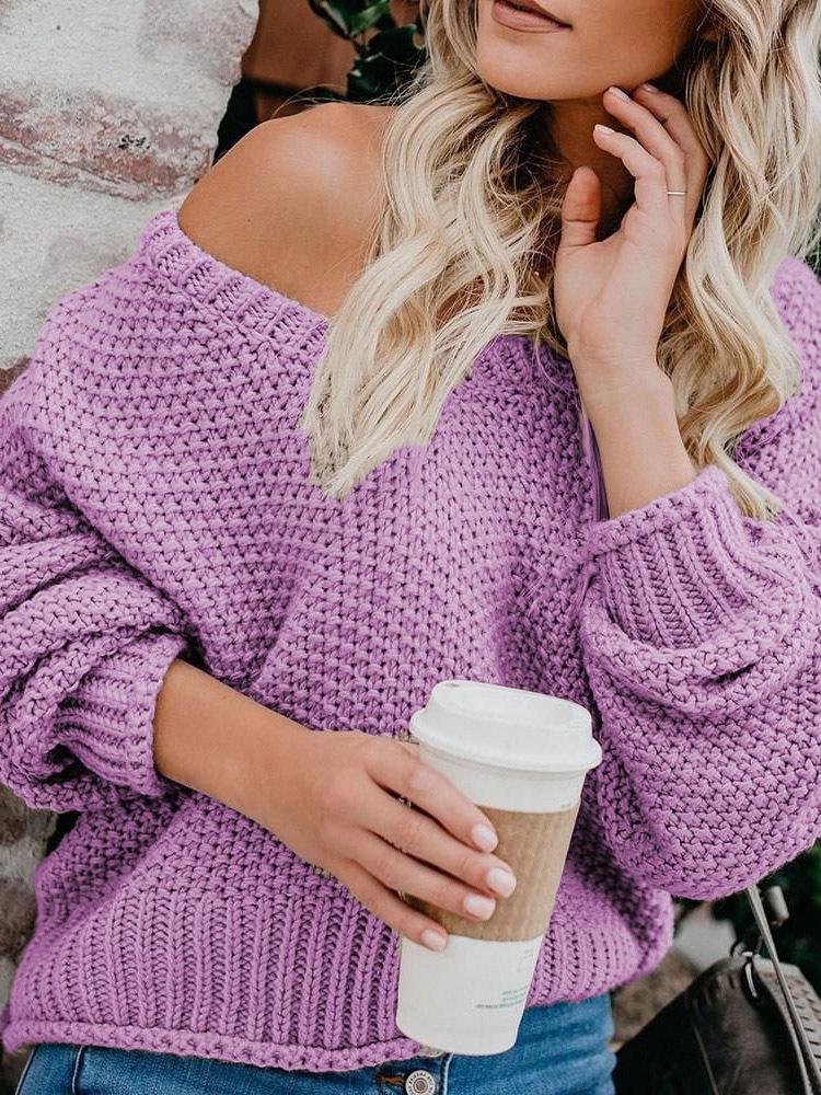 Women's Sweaters Loose V-Neck Long Sleeve Knitted Sweater - LuckyFash™