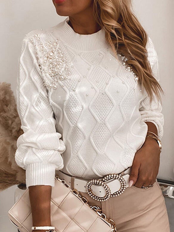 Women's Sweaters Pure Pearl Long Sleeve Knitted Sweater - LuckyFash™