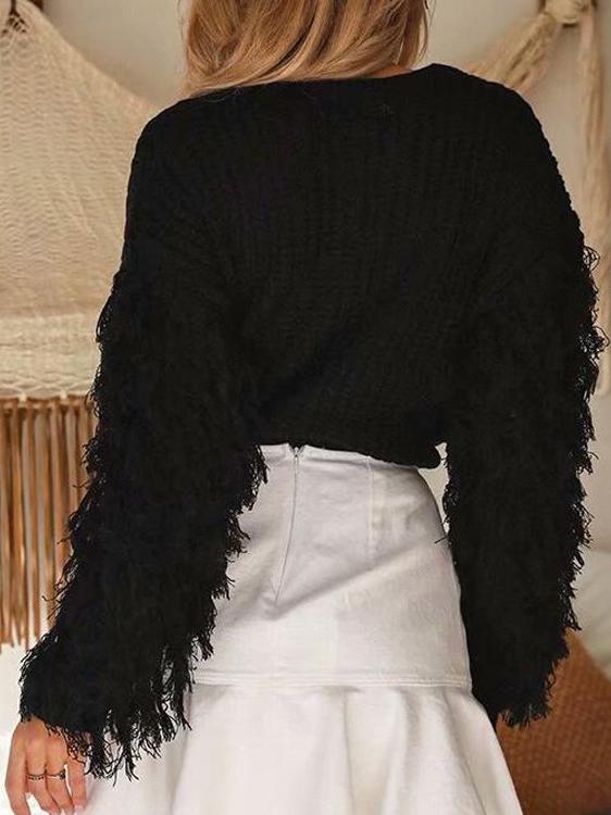 Women's Sweaters Round Neck Fringed Long Sleeve Sweater - LuckyFash™