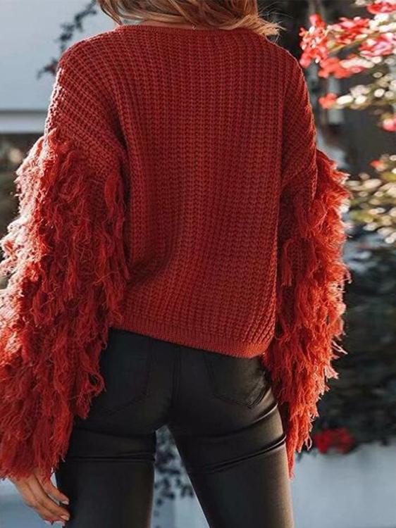 Women's Sweaters Round Neck Fringed Long Sleeve Sweater - LuckyFash™