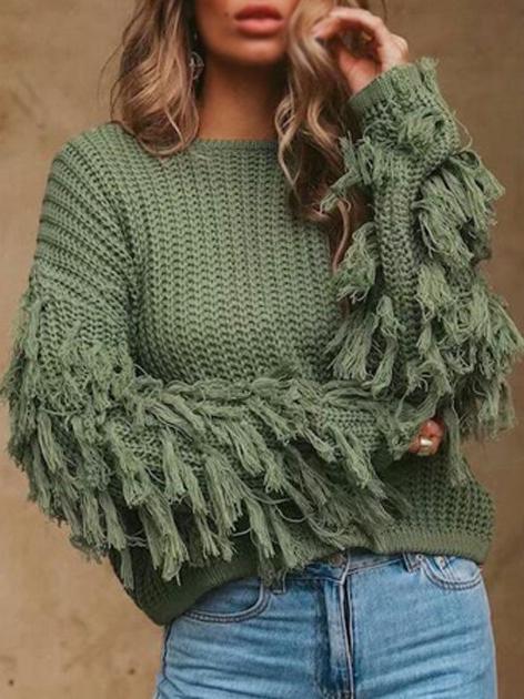 Women's Sweaters Round Neck Fringed Long Sleeve Sweater - LuckyFash™