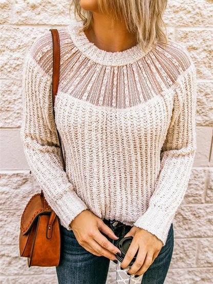 Women's Sweaters Round Neck Lace Stitching Raglan Sleeve Sweater - LuckyFash™