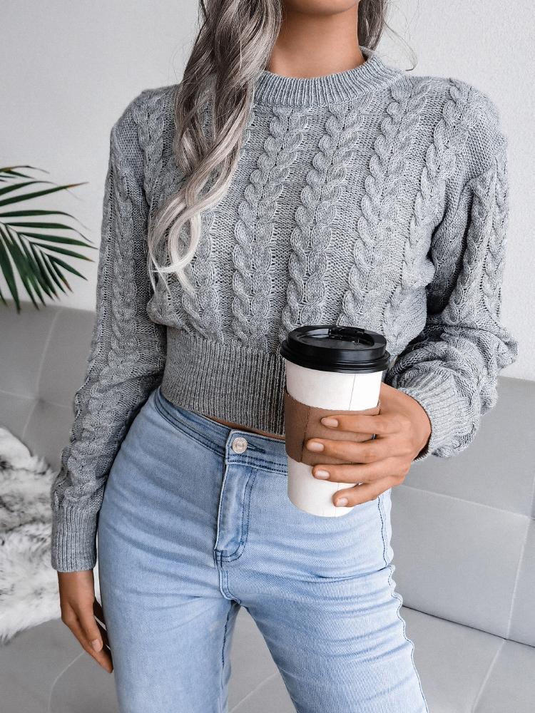 Women's Sweaters Round Neck Twist Long Sleeve Crop Sweater - LuckyFash™