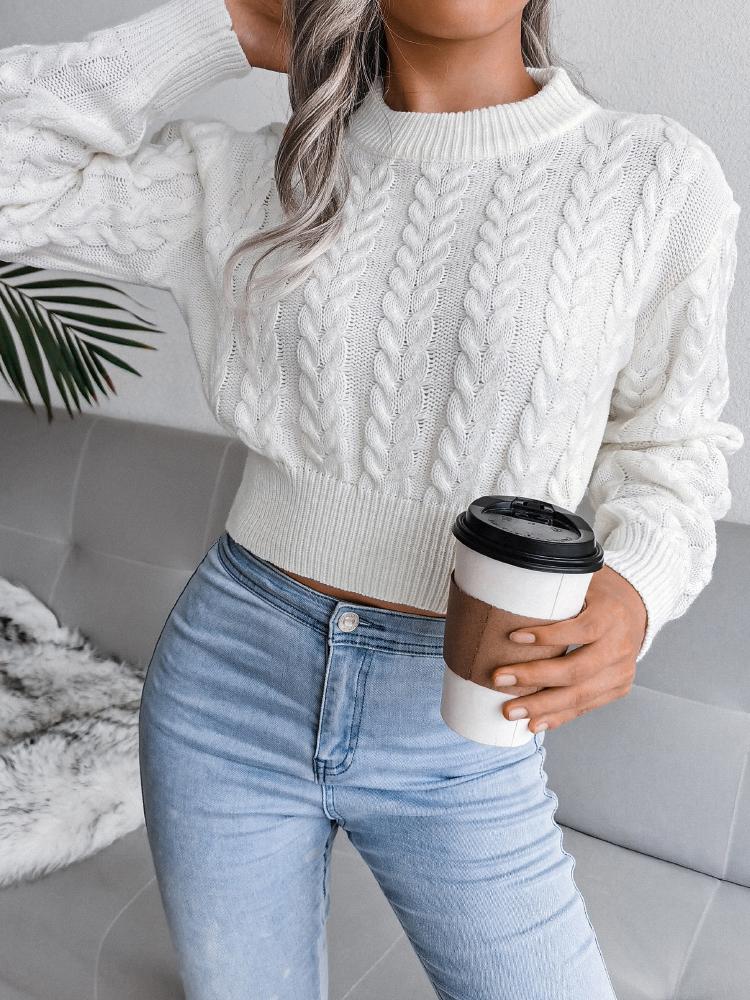 Women's Sweaters Round Neck Twist Long Sleeve Crop Sweater - LuckyFash™