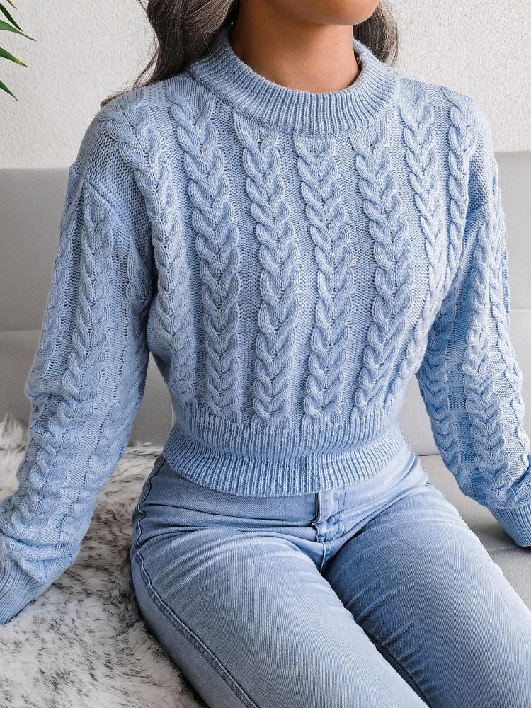 Sweaters Round Neck Twist Long Sleeve Crop Sweater for Women