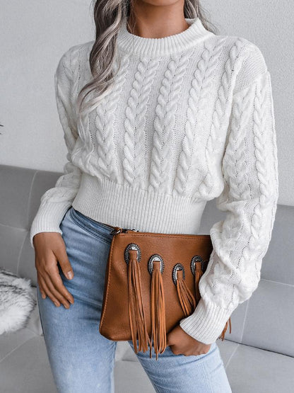 Women's Sweaters Round Neck Twist Long Sleeve Crop Sweater - LuckyFash™