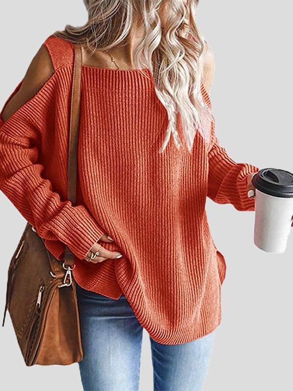 Women's Sweaters Sling Long Sleeve Off-Shoulder Pullover Knit Sweater - LuckyFash™