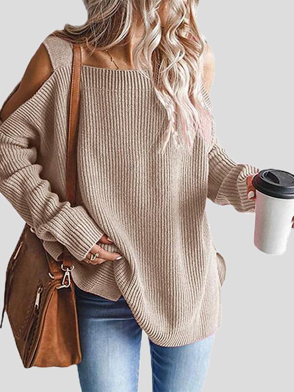 Women's Sweaters Sling Long Sleeve Off-Shoulder Pullover Knit Sweater - LuckyFash™