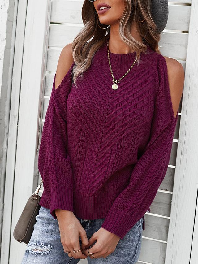 Sweaters Solid Off-Shoulder Long Sleeve Sweater for Women