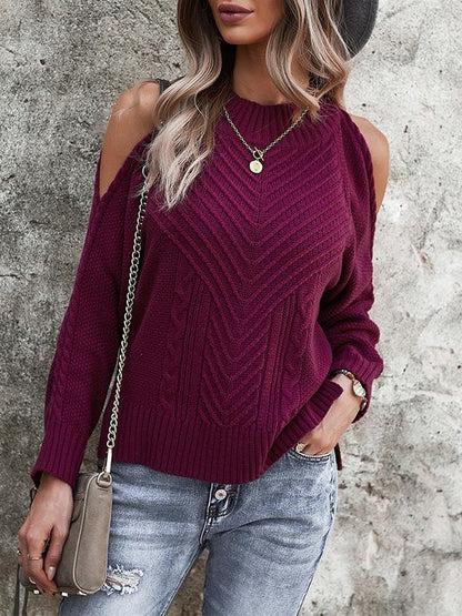 Women's Sweaters Solid Off-Shoulder Long Sleeve Sweater - LuckyFash™