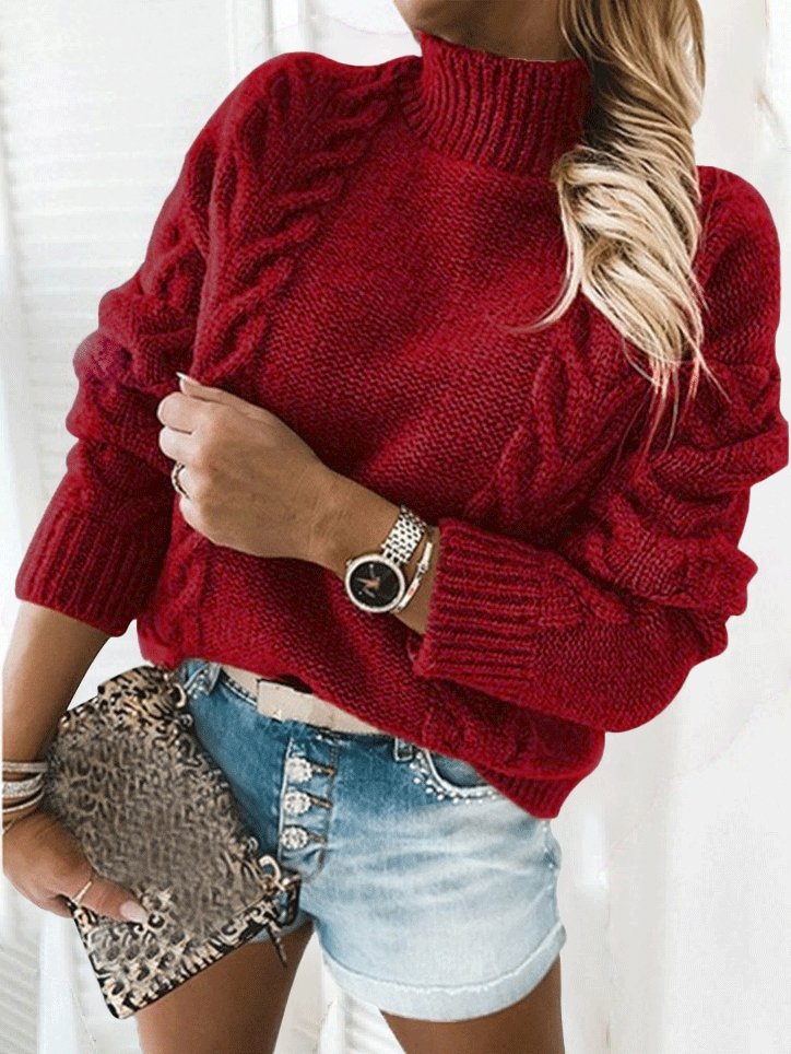 Sweaters Solid Turtleneck Long Sleeve Knitted Sweater for Women