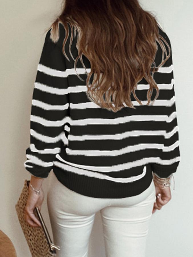 Women's Sweaters Striped Pullover Shoulder Button Knitted Sweater - LuckyFash™