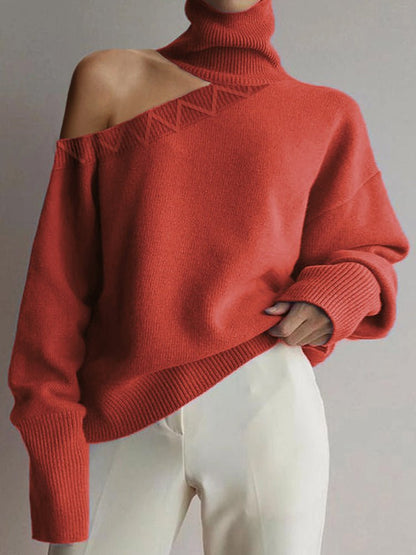 Sweaters Turtleneck Solid Irregular Sweater for Women
