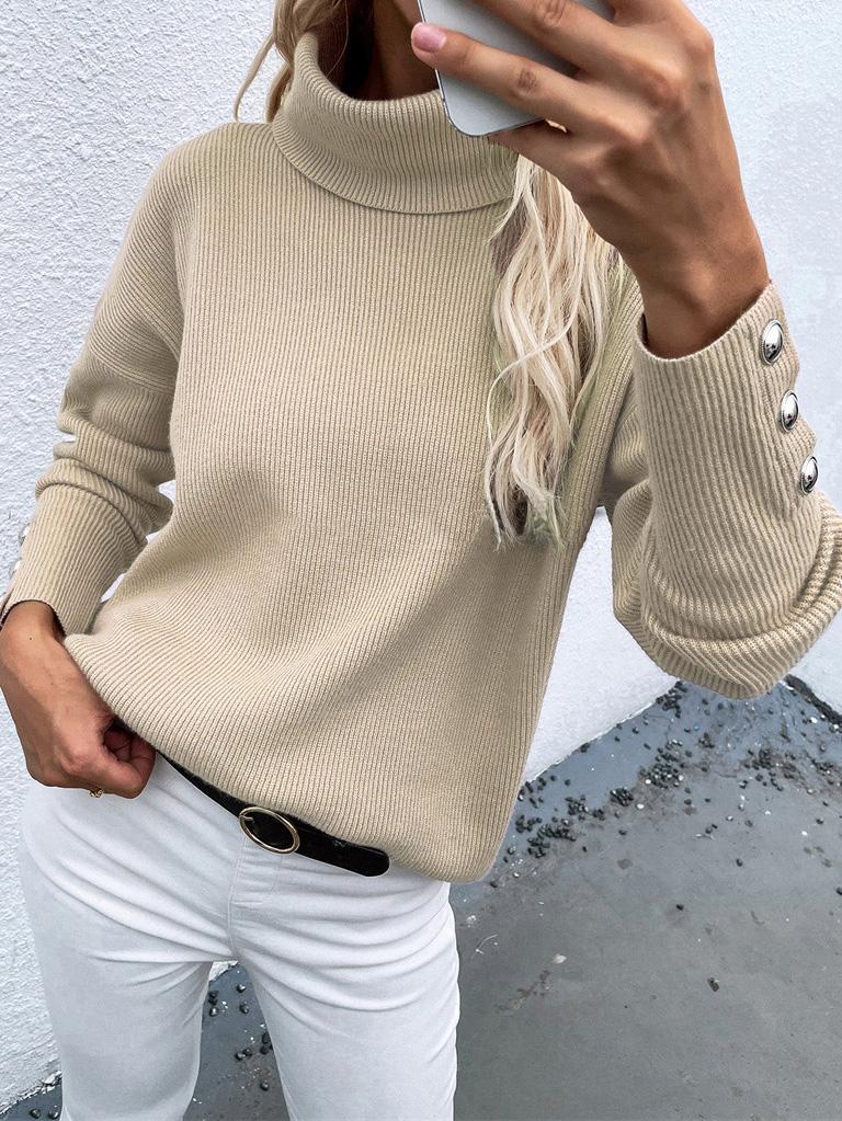 Sweaters - Turtleneck Solid Long Sleeve Knitted Sweater - MsDressly