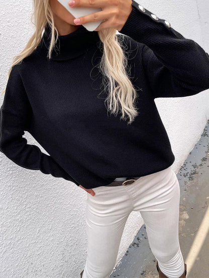 Sweaters - Turtleneck Solid Long Sleeve Knitted Sweater - MsDressly