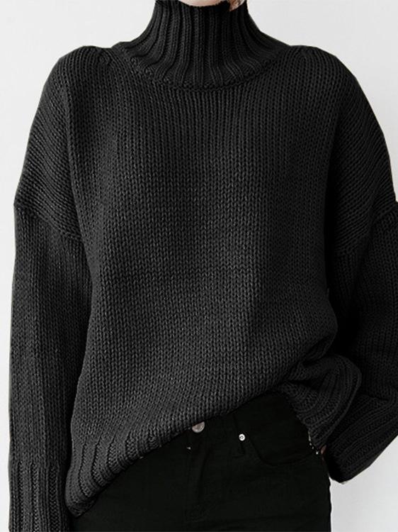 Sweaters - Turtleneck Solid Pullover Long Sleeve Sweater - MsDressly