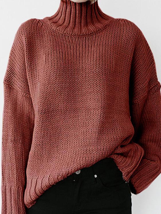 Turtleneck Solid Pullover Long Sleeve Sweater