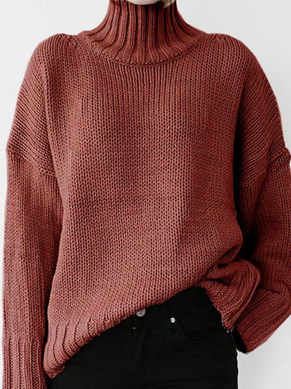 Turtleneck Solid Pullover Long Sleeve Sweater